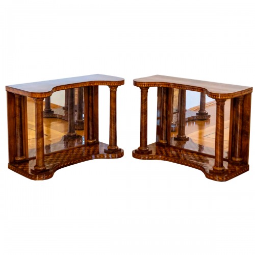 Pair of Parquetry Console Tables with Mirrors, Mid-19th Century