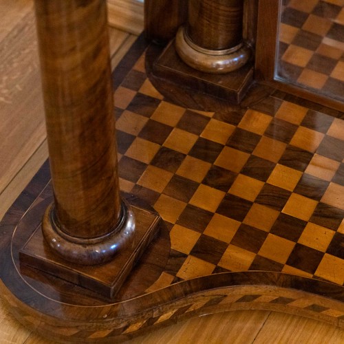 Pair of Parquetry Console Tables with Mirrors, Mid-19th Century - Furniture Style 