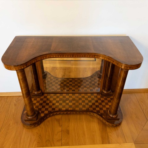 Mobilier Console - Paire de consoles en parqueterie avec miroirs, milieu du 19e siècle
