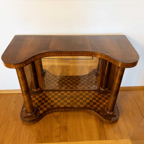 Furniture  - Pair of Parquetry Console Tables with Mirrors, Mid-19th Century