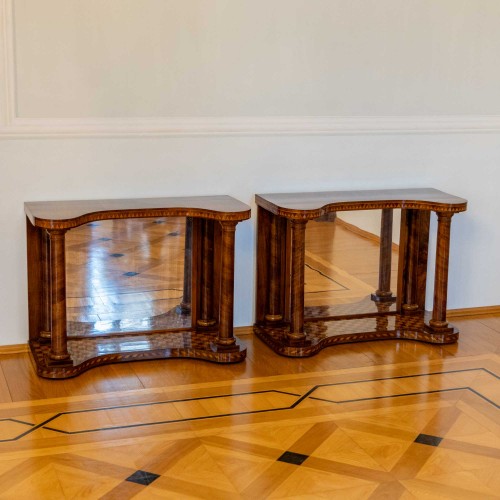 Pair of Parquetry Console Tables with Mirrors, Mid-19th Century - 