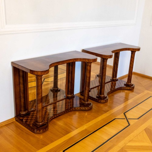 19th century - Pair of Parquetry Console Tables with Mirrors, Mid-19th Century