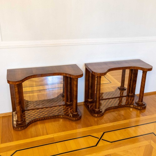 Antiquités - Pair of Parquetry Console Tables with Mirrors, Mid-19th Century