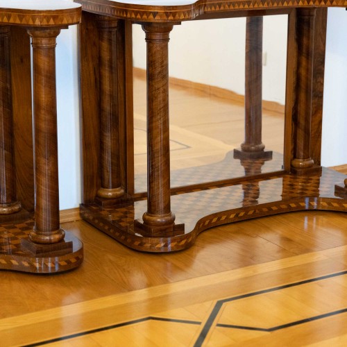 Antiquités - Pair of Parquetry Console Tables with Mirrors, Mid-19th Century