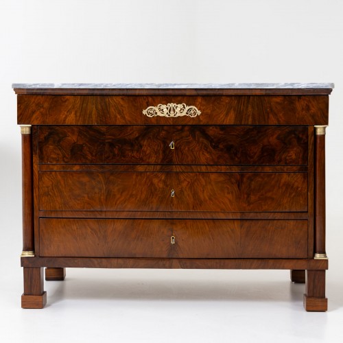 Antiquités - Paire de commodes avec dessus en marbre gris, Italie, 1er tiers du 19e siècle