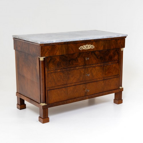 Antiquités - Paire de commodes avec dessus en marbre gris, Italie, 1er tiers du 19e siècle