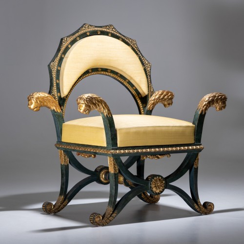 Empire Fauteuils &#039;d&#039;Officier&#039; with Lion Heads, Budapest, circa 1805/10 - Seating Style Empire