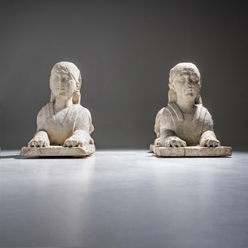 17th century - Pair of Marble Sphinxes, Italy 17th Century
