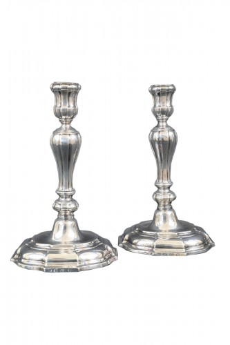 Pair of candlesticks in sterling silver, Philippe Joseph Van Der Daele 