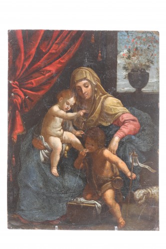La Vierge, l'Enfant Jésus et Saint Jean Baptiste - École italienne du 17e siècle