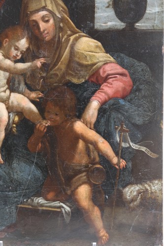 La Vierge, l'Enfant Jésus et Saint Jean Baptiste - École italienne du 17e siècle - Tableaux et dessins Style Louis XIII