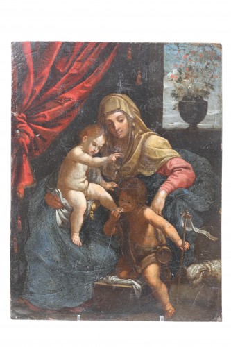 Louis XIII -  The Virgin, The Child Jesus And Saint John The Baptist - Oil Italian school of the 17th century