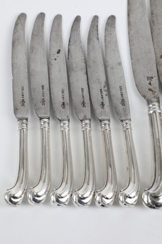 Brussels - Bruxelles, 6 small &amp; 6 large knives model crosse,18th Century. - Antique Silver Style Louis XV