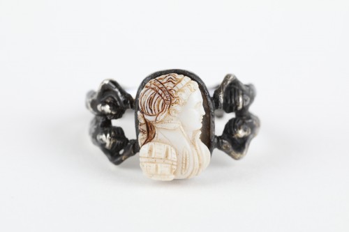 Antique Jewellery  - Renaissance Adam &amp; Eva silver gilt ring with cameo16th century