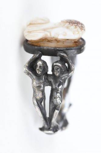 Renaissance Adam &amp; Eva silver gilt ring with cameo16th century - 