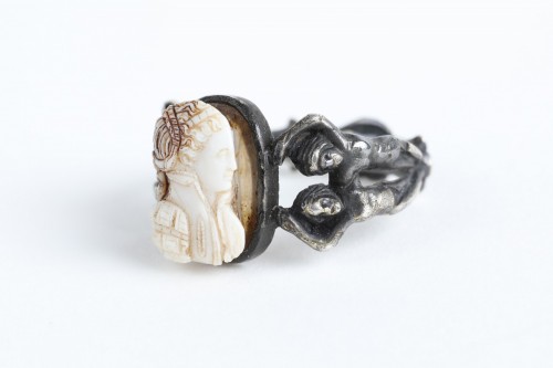 Renaissance Adam &amp; Eva silver gilt ring with cameo16th century - Renaissance