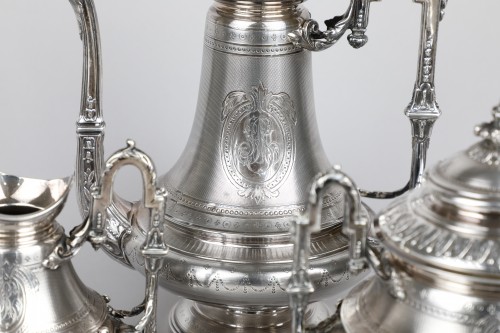 Antique Silver  - Coffee service on pedestal in guilloche silver and Napoleon III period 