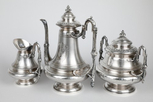 Coffee service on pedestal in guilloche silver and Napoleon III period  - 