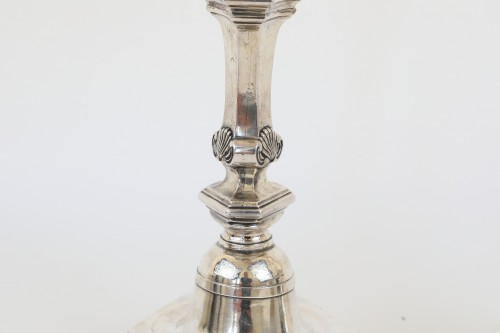 Pair of candlesticks 1744 - 50 made by P. Maude in Béziers - France - Antique Silver Style Louis XV