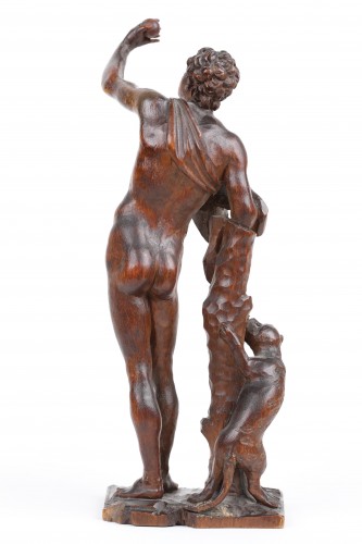 Scène mythologique d'une statue en bois représentant Paris avec la pomme d'or - Sculpture Style 