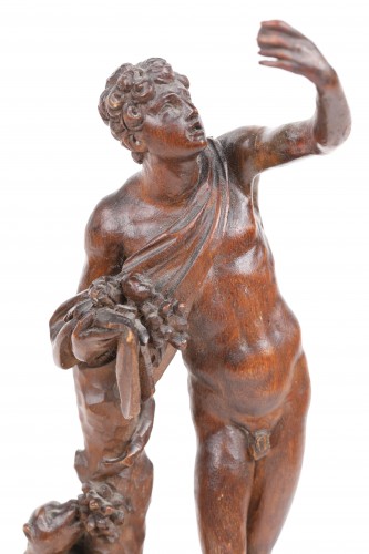 Sculpture Sculpture en Bois - Scène mythologique d'une statue en bois représentant Paris avec la pomme d'or