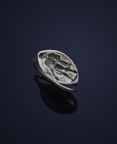 greek silver ring, Hermes - Ancient Art Style 