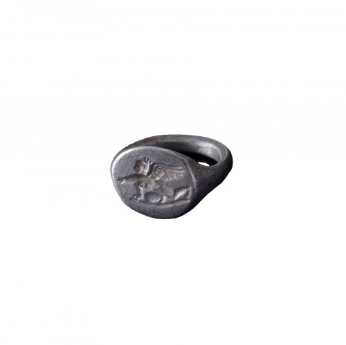Greek silver ring engraved with a winged Eros