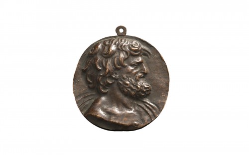 Tête d’homme barbu, plaquette en bronze - Italie XVIIe siècle
