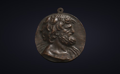 Bearded Man&#039;s Head Bronze Plaquette - 17th Italy - Curiosities Style 
