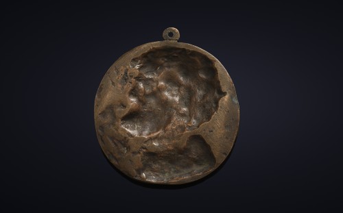 Objets de Curiosité  - Tête d’homme barbu, plaquette en bronze - Italie XVIIe siècle