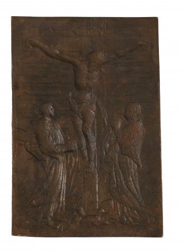 Art sacré, objets religieux  - Crucifixion, Plaquette en bronze Renaissance XVIe siècle