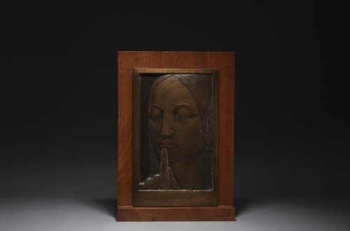The Silence, Art Deco bronze Relief - 