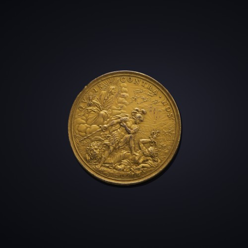 Médaille pour Louis XIV bronze doré - Sculpture Style Louis XIV