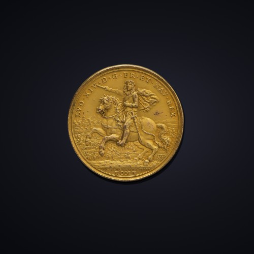 Sculpture Sculpture en Bronze - Médaille pour Louis XIV bronze doré