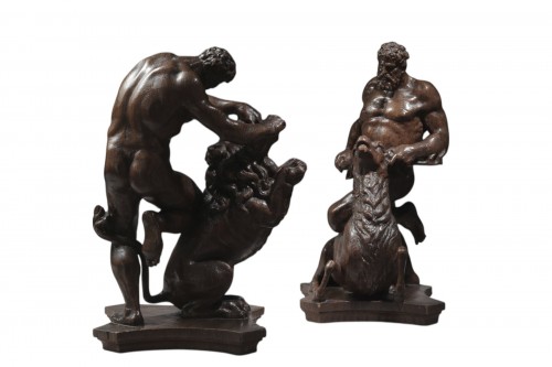 Pair of17th century German Carved Groups Depicting the Labors of Hercules