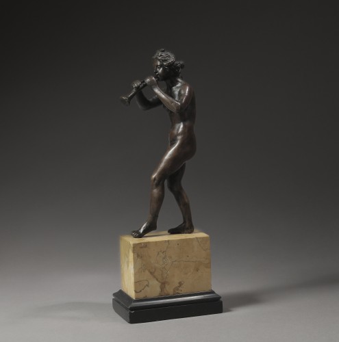 Bacchante Playing the Flute, Renaissance bronze attributed to Riccio - Sculpture Style 