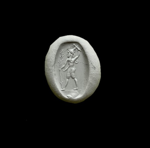 Hematite intaglio with god Baal - Ancient Art Style 