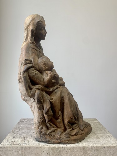 Vierge à l'Enfant, fin XVe /début XVIe - Sculpture Style 