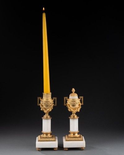 White marble and gilt bronze candleholders - Decorative Objects Style Napoléon III