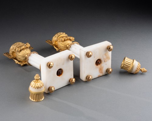 Napoléon III - White marble and gilt bronze candleholders