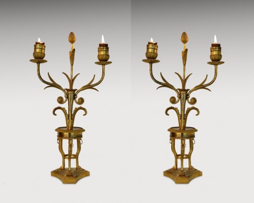 Paire de candélabre en bronze doré, premier tiers du XIXe - Luminaires Style Restauration - Charles X