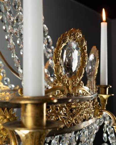 Luminaires Lustre - Lustre en cristal et bronze doré d'époque Directoire