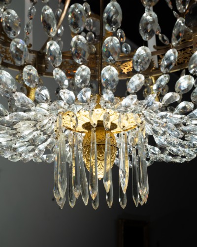 Antiquités - Lustre en cristal et bronze doré d'époque Directoire
