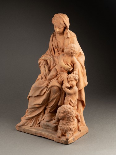 Madone, terre cuite XVIIIe attribuée à Walter Pompe - Sculpture Style Louis XV