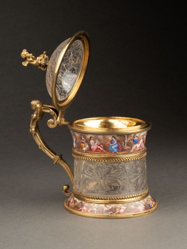 silverware & tableware  - Austrian rock crystal tankard with vermeil mount