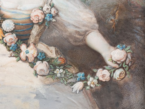 18th-century pastel depicting a young girl - Paintings & Drawings Style Louis XVI
