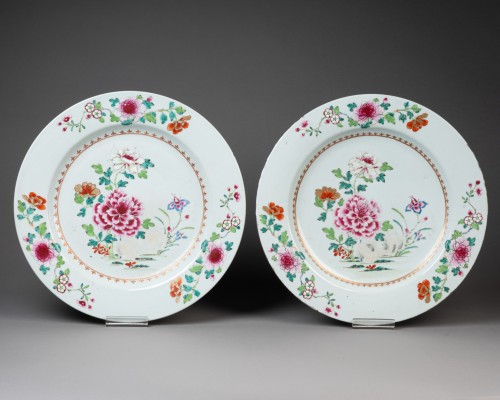 Paire de deux grands plats, Chine XVIIIe Kien Long - Céramiques, Porcelaines Style 