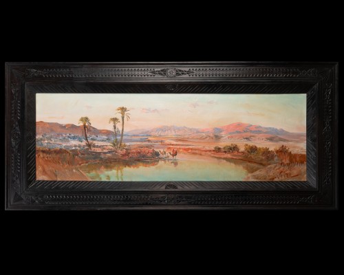 XIXe siècle - Paysage oriental au bord de l’oued au bord de l'Atlas par Maxime Noiré (1861-1927)