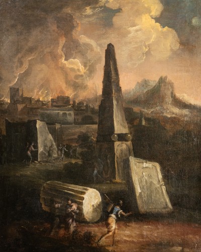 Paysages de ruines imaginaires, école napolitaine de la fin du XVIIe siècle - Tableaux et dessins Style 
