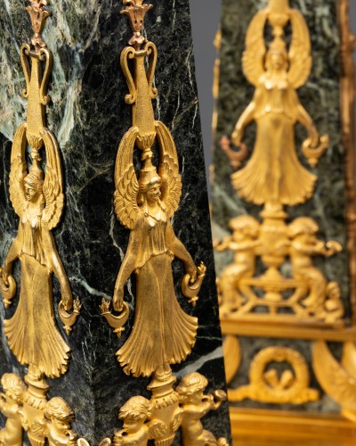 Pair of Empire period obelisks in Royal Sea Green marble - Empire
